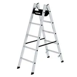 Munk Sprossen-Stehleiter, Aluminium, Rechteckrohr-Holme, geriffelte Sprossen, nivello® Leiterschuhe, max. 150 kg, Polyestergurt-Spreizsicherung, 10 Sprossen