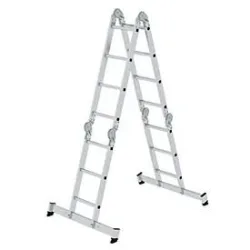 Munk Sprossen-Vielzweckleiter, Steh-/Anlegeleiter, mit Traverse, Rechteckrohr-Holme, Vierkantsprossen, 6 Stahlscharniere, 350 mm breit, 150 kg Belastung, nivell® Traversen, 2x3 + 2x4 Sprossen