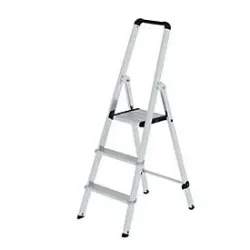 Munk Stufen-Stehleiter, Aluminium, 80 mm Stufen, max. 150 kg, rutschsicher, konische Führung, 235 mm Stufenabstand, 70° Neigung, 3 Stufen