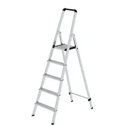 Munk Stufen-Stehleiter, Aluminium, 80 mm Stufen, max. 150 kg, rutschsicher, konische Führung, 235 mm Stufenabstand, 70° Neigung, 5 Stufen