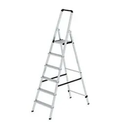 Munk Stufen-Stehleiter, Aluminium, 80 mm Stufen, max. 150 kg, rutschsicher, konische Führung, 235 mm Stufenabstand, 70° Neigung, 6 Stufen
