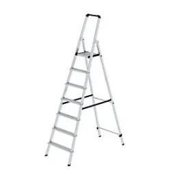 Munk Stufen-Stehleiter, Aluminium, 80 mm Stufen, max. 150 kg, rutschsicher, konische Führung, 235 mm Stufenabstand, 70° Neigung, 7 Stufen