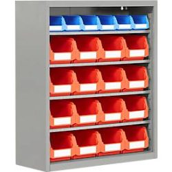 Magazinregal, 830 mm hoch, 6 Böden, 22 Kästen, weissalu