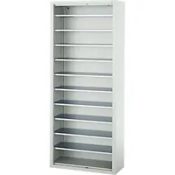 Magazinregal C+P Serie 13, ohne Sichtlagerkästen, 10 Fachböden, abschliessbar, B 700 x T 300 x H 1690 mm, Stahl, lichtgrau RAL 7035