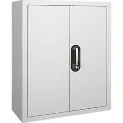 Magazinschrank, 830 mm hoch, 4 Böden, 24 Kästen, mit Türen, lichtgrau