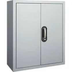 Magazinschrank, 830 mm hoch, 6 Böden, ohne Kästen, mit Türen, alusilber