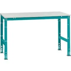 Manuflex Arbeitstisch UNIVERSAL Standard, 1500 x 1000 mm, Kunststoff lichtgrau, wasserblau