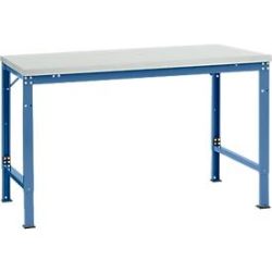 Manuflex Grundtisch UNIVERSAL Spezial, 1500 x 1000 mm, Melamin lichtgrau, brillantblau