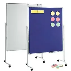 MAUL Moderationstafel Pro, Textil, blau/Whiteboard + Moderationskarten-Set mit 360 Karten und 200 Pin-Nadeln