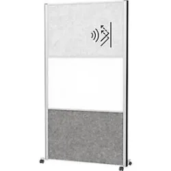 MAUL Stellwandsystem MAULconnecto, 1x Akustikvlies hell, 1x Akustikvlies dunkel, 1x Whiteboard, Klettverbindung, auf Rollen, H 1800 x B 1000 mm, silber
