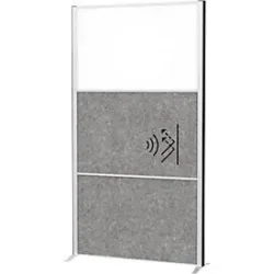 MAUL Stellwandsystem MAULconnecto, 2 x Akustikvlies dunkel, 1 x Whiteboard, Klettverbindung, Standfuss, H 1800 x B 1000 mm, silber