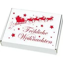 Maxibriefkartons, mit Motiv ?Weihnachtsschlitten?, portooptimiert, bis 20 kg, Aussenmasse 250 x 174 x 50 mm, Mikrowellpappe, weiss-braun, 20 Stück