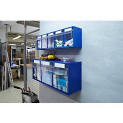 Mehrteiliges Kleinteilelager MultiStore, Grösse 5, B 600 x T 110 x H 164 mm, Volumen 5,3 l, stapelbar, Polystyrol, blau/transp.