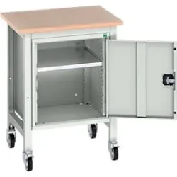 Mobile Werkbank Bott verso, Multiplex-Platte, 1 Tür & 1 Ablageboden, Rollen, B 700 x T 600 x H 930 mm, RAL 7035 Lichtgrau