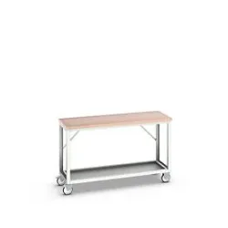 Mobile Werkbank Bott verso, Multiplex-Platte, 1 Ablageboden, mit Querstrebenset, B 1500 x T 600 x H 930 mm, RAL 7035 Lichtgrau