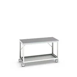Mobile Werkbank Bott verso, Linoleum-Platte, 1 Ablageboden, mit Querstrebenset, B 1500 x T 800 x H 930 mm, RAL 7035 Lichtgrau