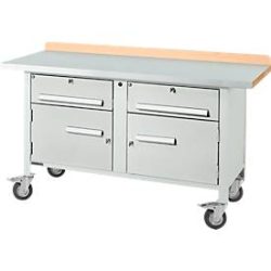 Mobile Werkbank Schäfer Shop Select PWi 150-0, Buche Multiplexplatte, mit Stahlabdeckung, bis 400 kg, B 1500 x T 700 x H 840 mm