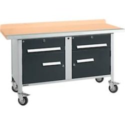 Mobile Werkbank Schäfer Shop Select PWi 150-0, Buche Multiplexplatte, mit Stahlkante, bis 400 kg, B 1500 x T 700 x H 840 mm