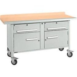 Mobile Werkbank Schäfer Shop Select PWi 150-0, Buche Multiplexplatte, mit Stahlkante, bis 400 kg, B 1500 x T 700 x H 840 mm