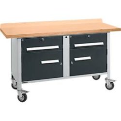 Mobile Werkbank Schäfer Shop Select PWi 150-0, Buche Multiplexplatte, bis 400 kg, B 1500 x T 700 x H 840 mm