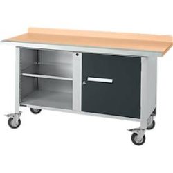 Mobile Werkbank Schäfer Shop Select PWi 150-1, Buche Multiplexplatte, mit Stahlkante, bis 400 kg, B 1500 x T 700 x H 840 mm