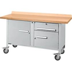 Mobile Werkbank Schäfer Shop Select PWi 150-3, Buche Multiplexplatte, bis 400 kg, B 1500 x T 700 x H 840 mm