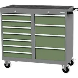 Mobiler Schubladenschrank Bedrunka+Hirth, 11 Schübe, Schiebegriff, abschliessbar, bis 500 kg, B 1060 x T 500 x H 1000 mm, Stahlblech