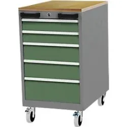 Mobiler Schubladenschrank Bedrunka+Hirth, Buche-Multiplex-Arbeitsplatte, 5 Schübe, Schiebegriffe, abschliessbar, bis 500 kg, B 555 x T 736 x H 990 mm