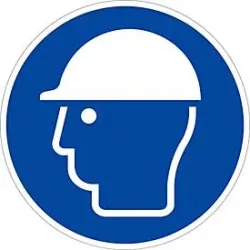 moedel Gebotszeichen ?Kopfschutz benutzen?, nach ISO 7010 M014, Folie selbstklebend, Ø 200 mm