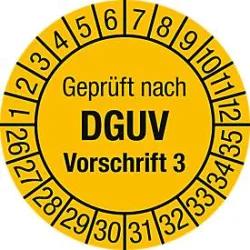 moedel Prüfplaketten ?Geprüft nach DGUV Vorsch. 3?, 2026?2035, Folie, Ø 30 mm, 10 Stück/Bogen
