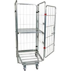 Nestbarer Rollbehälter, 4-seitig, verzinkt, Traglast 500 kg, mit 1 klappbaren ZB