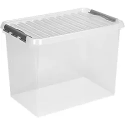 Aufbewahrungsbox Sunware Q-LINE, Verschlussclips, transparent, stapelbar, 72L, L 600 x B 400 x H 420 mm, grau