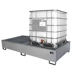 Auffangwanne BAUER AW 1000-2/PE mit Gitterrost, 2x 1000 l IBC, B 2665 x T 1315 x H 440 mm, verzinkt