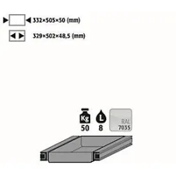 Auszugswanne Entsorgung für asecos Sicherheitsschränke der Q30, Q90 und S90 Serie, Stahlblech, lichtgrau, B 332 x T 505 x H 50 mm, 7,5 l, bis 50 kg