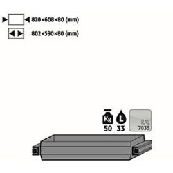 Auszugswanne Stawa-R für asecos Sicherheitsschränke der UB90 Serie, Stahlblech, lichtgrau, B 820 x T 608 x H 91 mm, 33 l, bis 60 kg