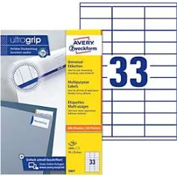 AVERY ZWECKFORM Universal-Etiketten 70x25,4mm 3421 weiss 3300 Stk./100 Blatt