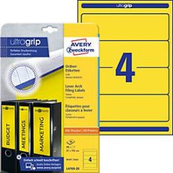AVERY Zweckform Ordneretiketten L4769-20 Ultragrip Gelb A4 61 mm 20 Blatt à 4 Etiketten