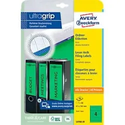 AVERY Zweckform ultragrip Ordneretiketten L4768-20 Selbsthaftend A4 Grün 6.1 x 19.2 cm 20 Blatt à 4 Etiketten