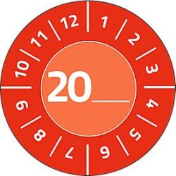 Avery Zweckform Prüfplaketten mit Jahreszahl 20xx, Ø 30 mm, PVC-Folie auf Papier, rot
