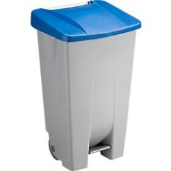 Abfalleimer Sunware Basic, 120 l, mit Fuss-Pedal & Rädern, Klappdeckel blau