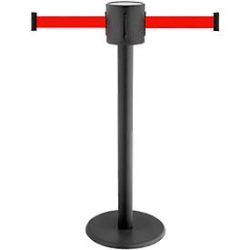 Absperrpfosten GLAD 28, L 350 x B 350 x H 1000 mm, Doppel-Gurtband, Gurtauszug 2 x 4 m, schwarz