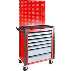 ADB Werkstattwagen HQ, mit Lochwand, 7 Schubladen, Schiebegriff, Zentralverschluss, B 750 x T 475 x H 985 mm, silbergrau RAL 7001