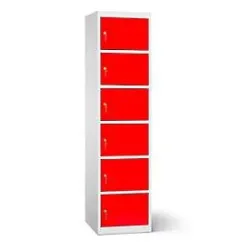 Akku Ladeschrank, 6 Abteile mit Zylinderschloss, CH-Stecker, Stahlblech lichtgrau RAL 7035/verkehrsrot RAL 3020