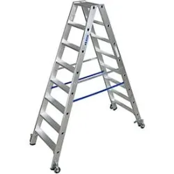 Alu-Stufendoppelleiter mit Rollen, 2 x 8 Stufen