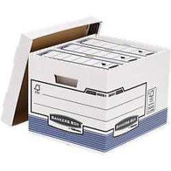 Archivschachteln BANKERS BOX® Serie System Standard, bis A4, stapelbar, mit Deckel, B 335 x T 404 x H 292 mm, FSC®-Recyclingpappe, blau-weiss, 10 Stück