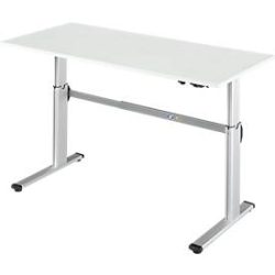 Arbeitstisch, elektrisch höhenverstellbar, Rechteck, C-Fuss, B 1600 x T 800 x H 725-1185 mm, lichtgrau/weissaluminium