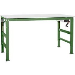 Arbeitstisch Ergo K, m. Kurbel,  2500 x 800 mm, Tischplatte PVC Dekor, resedagrün