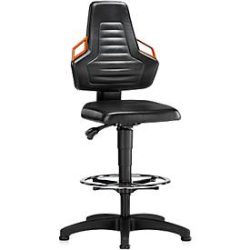 Arbeitsdrehstuhl, Gleiter + Fussring, Kunstleder schwarz, Griffe orange
