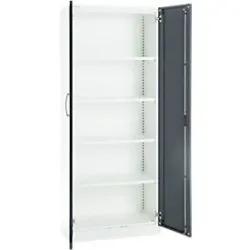 Büroschrank, 5 OH, abschliessbar, mit aufliegenden Türen, B 800 mm, Basaltgrau/Verkehrsweiss