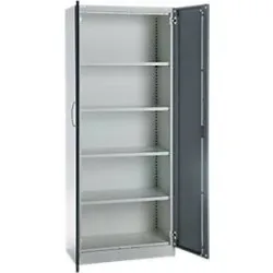 Büroschrank, 5 OH, abschliessbar, mit aufliegenden Türen, B 800 mm, Basaltgrau/Weissalu